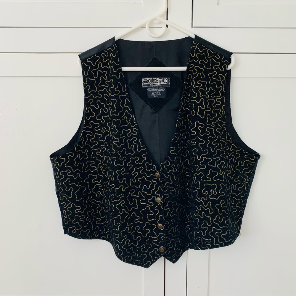 Agapo Leather Black Gold Vest Size 22/24